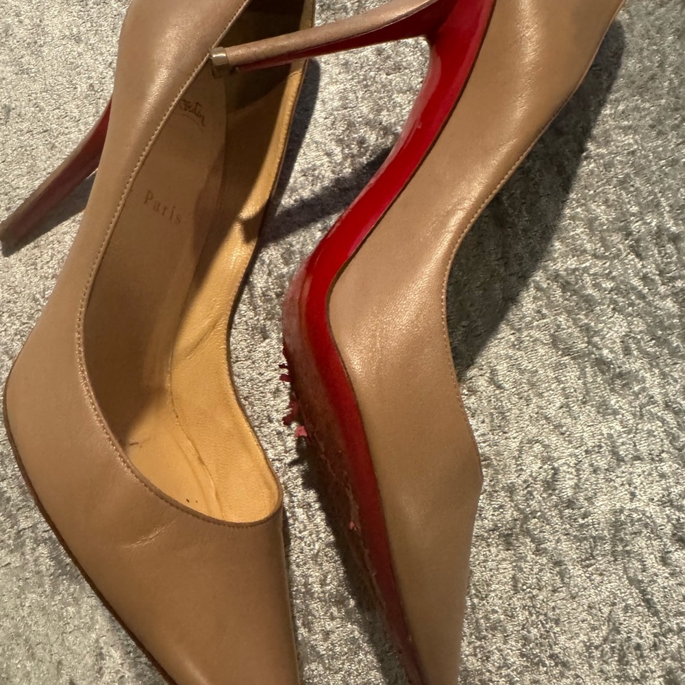 Christian Louboutin Tan Red Sole Stiletto Heels (Authentic)